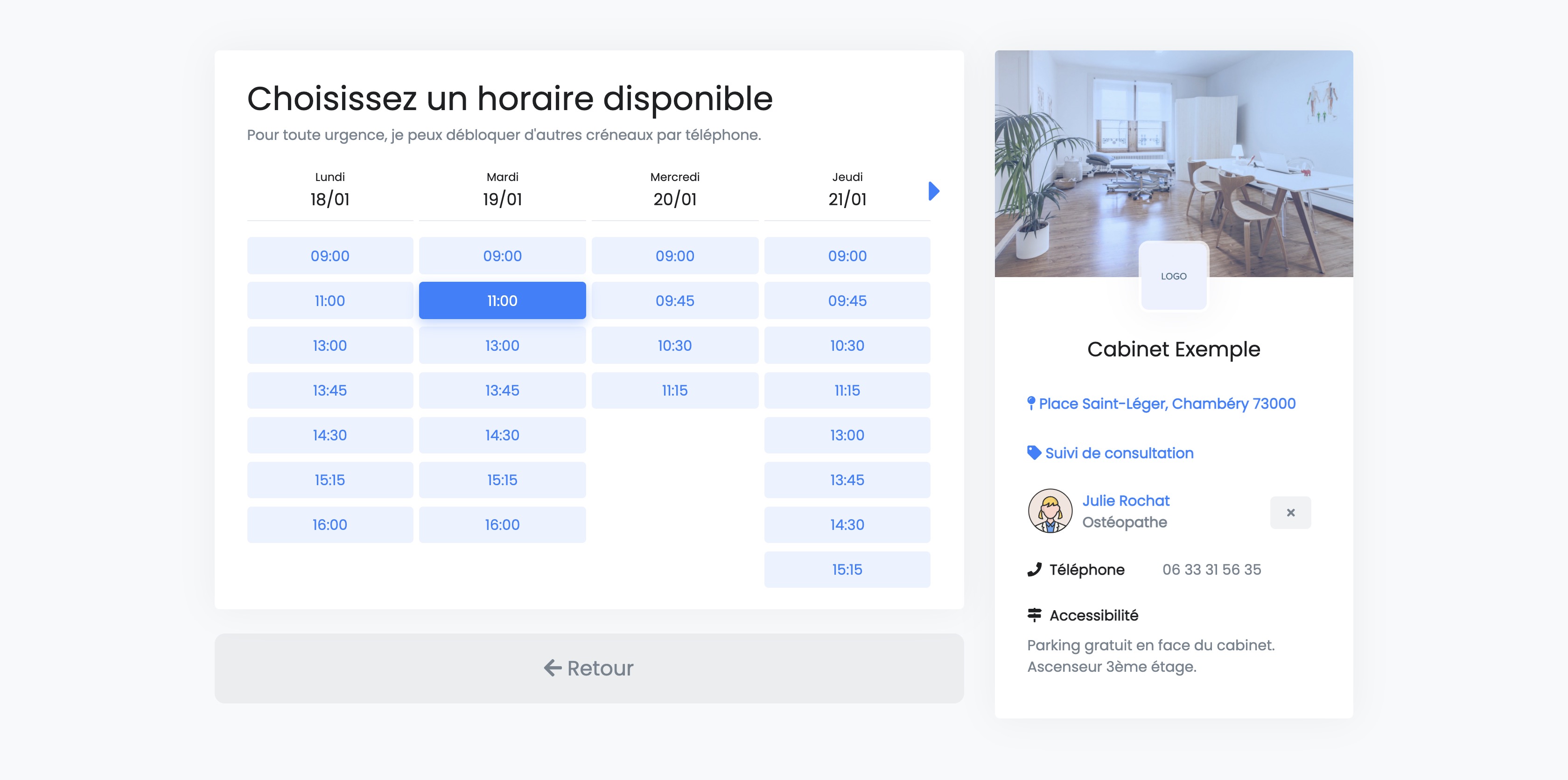 Réservation en ligne | Choix du créneau | PERFACTIVE